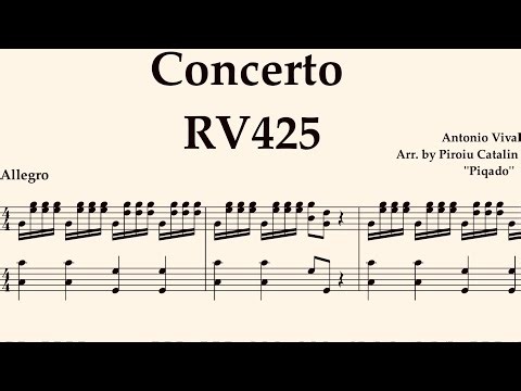 A. Vivaldi - Complete Concerto RV425 arr. by Piqado for Solo Piano Sheet Music Easy to Read