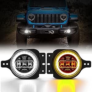 Auxbeam 4 Inch LED Fog Lights for Wrangler JL JLU Unlimited Sport Rubicon Sahara 2018-2023, 4 Inch Round Fog Lamps w/DRL & Amber Turn Signal