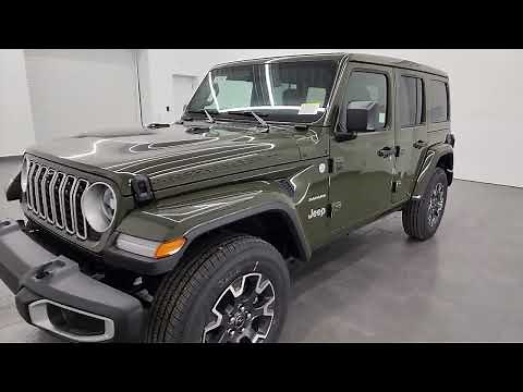 2024 JEEP WRANGLER 4 DOOR SAHARA SARGE GREEN V6 SKY ONE TOUCH TOP 4K WALKAROUND 24J188