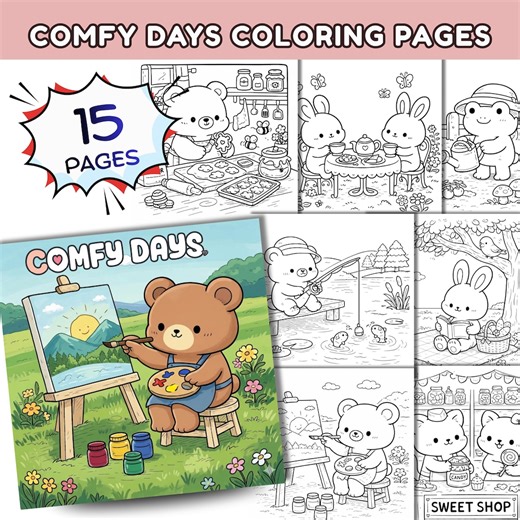 Comfy Days Coloring Pages, Super Cute Animal Characters in Cozy Hygge Moments, Coloring Book by Color Me Cozzy - Etsy UK