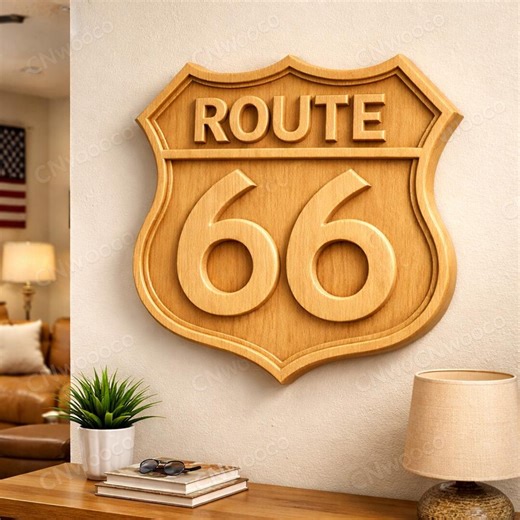Route 66 Sign CNC STL File | Classic Highway Shield Wood Carving | CNC Router Bas Relief Wall Art | Vintage Garage Decor Digital Download - Etsy