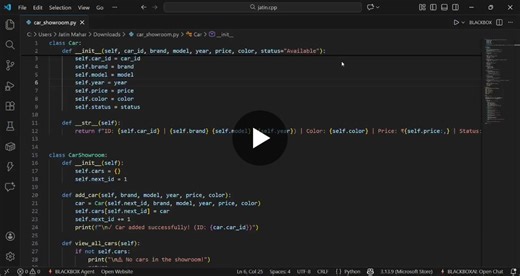 Excited to share my first Python project – Car Showroom Management System 🚗💻 Developed as part of my BCA (AIML) curriculum with guidance from College Dekho Imginxp and DPG Degree… | Jatin Mahar