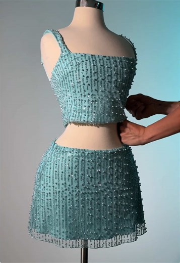 This season’s trending colour: Aqua Blue 🩵 Get the look with our Lirael Top Jianna Mini Skirt — now up to 50% off 👀✨ #embellisheddress #birthdaydresses #trendingcolour #opdropaglintcocktailghour #fyp