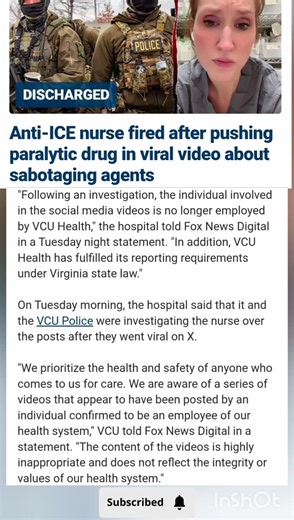 VCU anti-ICE nurse fired after referencing paralytic drug in video instructing 'sabotage' #usnews