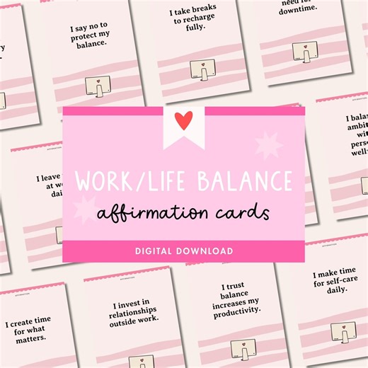 Work Life Balance Affirmation Cards – Stress Relief, Productivity, Mindset and Wellbeing, Printable PDF JPEG Digital Download - Etsy