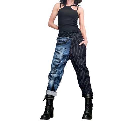 Asymmetric Denim Harem Pants, Painted, Deconstructed Streetwear, Extravagant Denim Trousers, Women’s Clothing - Etsy