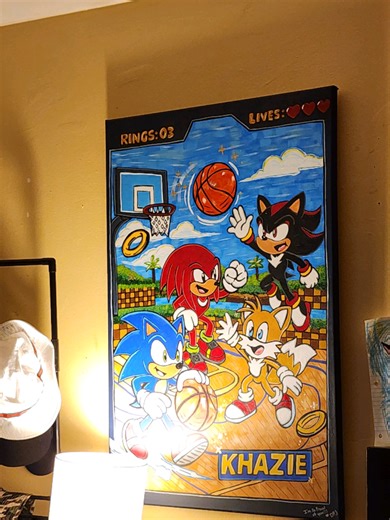 I told him I’d paint a whole new world, but his smile already lights up my galaxy! 🌌💙 His face when he saw his Sonic masterpiece—priceless! Love you to the stars and back, Khazie! @Keara Sharniece #mywholeuniverse🌍❤️ #SonicJoy #dfjcreations