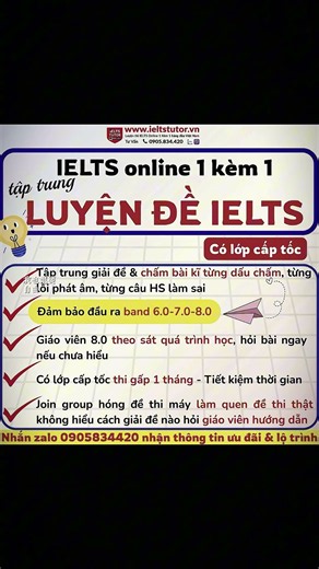 📝IELTS ONLINE 1 KÈM 1 tập trung GIẢI ĐỀ IELTS - Đảm bảo đầu ra band 6.0-7.0-8.0 #ieltsonline