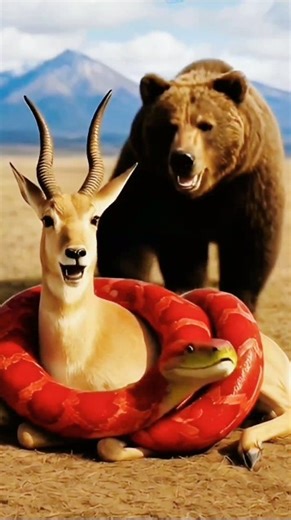 Brown Bear’s Shocking Rescue | Python Attacks Antelope 🐍🦌🐻#wildliferescue #pythonattack #brownbear