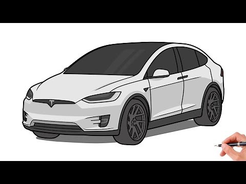 How to draw a TESLA MODEL X 2016 / drawing Tesla model x plaid suv 2021