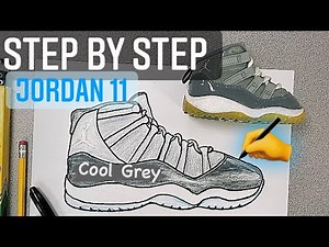 How to Draw the Air Jordan 11 XI - COOL GREY - Easy Step by Step TUTORIAL how to draw shoes #jordan