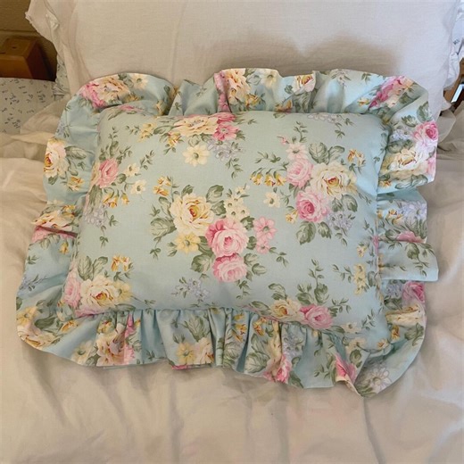 Floral Decorative Pillow With Ruffles Pastel Pink, Yellow, and Blue - Etsy