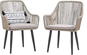 Amazon.com: Patiorama Outdoor Dining Chairs, Patio Dining Chair Set of 2, All-Weather Woven Rope Rattan Chairs, Outdoor Dining Wicker Chairs with Armrests for Indoor Balcony Pool Backyard(Tan) : Patio, Lawn & Garden