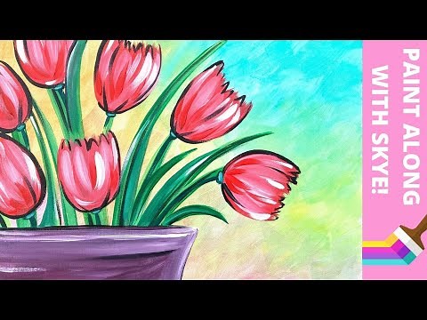 EP64- 'Tulip Bouquet' Easy springtime tulip acrylic painting tutorial for beginners