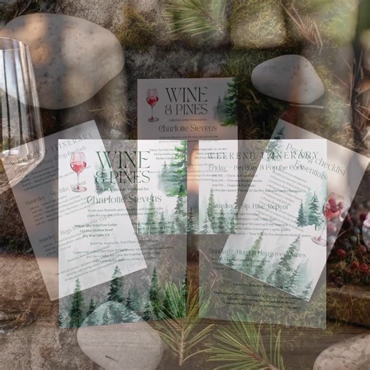 Wine & Pines Bachelorette Weekend Invitation, Packing Checklist: Watercolor Mountain Cabin in the Woods - Etsy