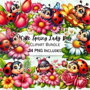 24 Cute Cartoon Spring Lady Bugs Clipart Bundle, Beetle Nursery Decor, Flowers Baby Wall Art, Insect PNG, Floral Infant Shower - Etsy