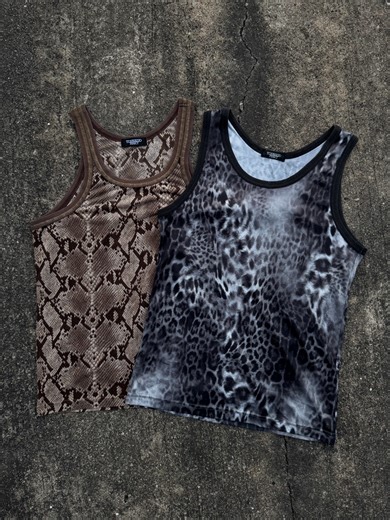 ✙ ParalLAXARchive ✙ | Tornado mart tank top leopard print Size Chest 16-20 inches Length 24 inches Price 51$ (1590฿) . Python pattern Size Chest 16-20 inches... | Instagram