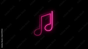 Neon music sign. Glowing neon effect music icon. Musical note line icon. on a black background. Stock Video