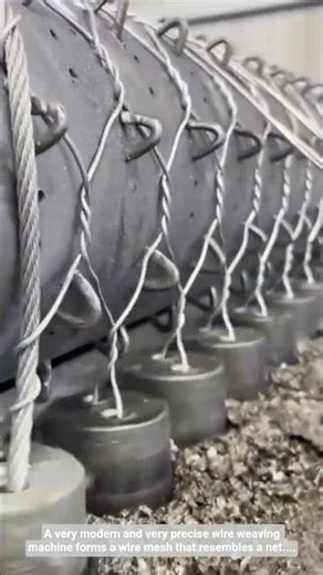 A very modern and very precise wire weaving machine forms a wire mesh that resembles a net....