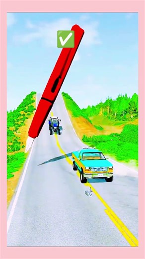 Giant Pen vs Fast Cars! 🖊️🚗#beamng #carcrash #satisfying #penchallenge #destruction #gaming