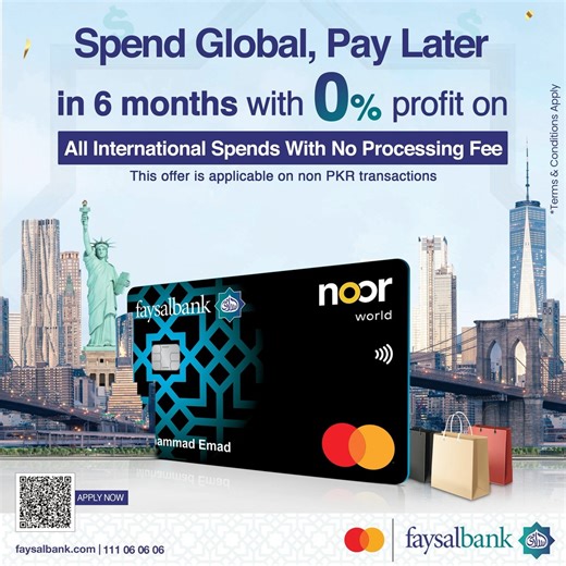 Shop internationally. Pay smartly. Convert your international credit card spending into 6 monthly installments at 0% profit. Because flexibility should travel with you. Note: State Bank of Pakistan has introduced a portal, accessible at https://sunwai.sbp.org.pk/, along with mobile app on Google Play Store and IOS App Store, to facilitate the public in lodging complaints against their issues. A tutorial on complaint registration is available at https://complaint.sbp.org.pk/about-us.html #FaysalB