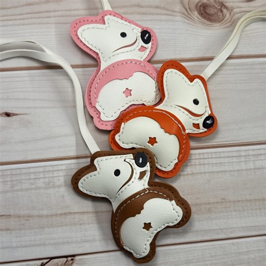 Cute Dog Keychain, Bag Accessory, Pink/brown/orange Puppy Gift, Kawaii Dog Lover Gift Handmade Leather Puppy Charm - Etsy