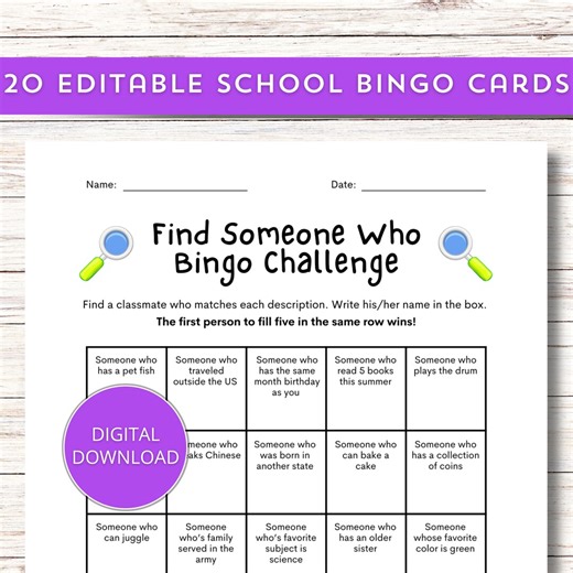 Human Bingo-find Someone Who-mix and Mingle Bingo-classroom Bingo-school Bingo Game-find the Guest Bingo-get to Know You-icebreaker Bingo - Etsy UK