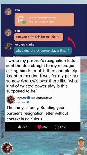 Ever sent your partner's resignation letter to your manager without context?