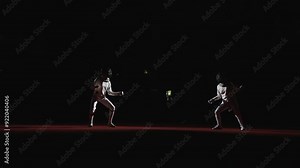 Championship Of Fencing Sport, Sportswomen Fighting On Fetching Track, Attack And Defense Stock Video