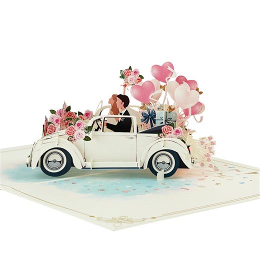 Just Married Bride & Groom Car, Handmade