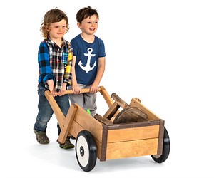 Children’s wooden wheelbarrow | Two-wheel wheelbarrow for children