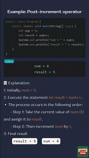 👩‍💻 Example: Post-increment operator (Unary Operators in Java)