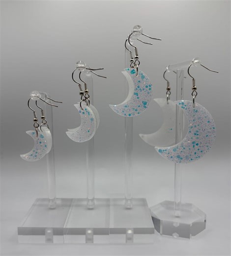 Opal Sparkly Moon Resin Earrings - Etsy