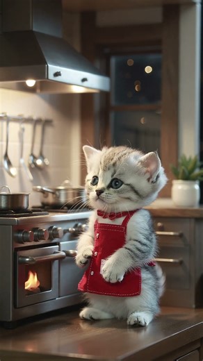 Cozy Kitchen Kitten Chopping Vegetable Loop