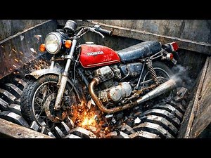Giant Industrial Shredder Destroying Heavy Motorcycle With Engine! Metal Shredding Machine