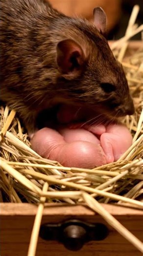 Loving Brown Mother Rat Nurtures Her Newborns