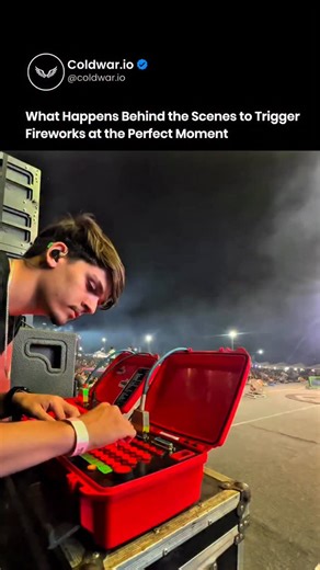 Knowledge Matrix on Instagram: "Most people think fireworks are timed by hand or triggered wirelessly from a distance. The process is far more controlled. Each effect fires through a professional pyrotechnic control system. A technician uses a hard wired firing panel connected to electric igniters called e matches. The system sends split second electrical signals. These signals follow exact sequences synced with music, lighting, and stage timing. Redundant safety circuits, arming keys, and fail 