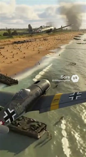 Pair of Fw-190s attack the beaches of Normandy during D-Day