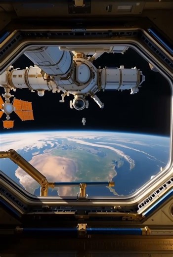 A human floating endlessly in orbit above Earth, surrounded by silence and endless black space.