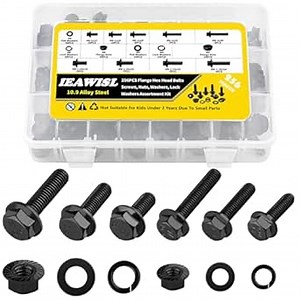 Flanged Hex Bolts, 256PCS Flanged Hex Head Bolts Flange Hexagon Screws, Class 10.9 Alloy Steel Hex Head Screws Bolts, Nuts, Flat & Lock Washers Thread, Metric M6-1.0, M8-1.25(12mm to 30mm)