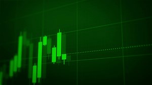 Realistic stock trade graph green candlestick financial investment.