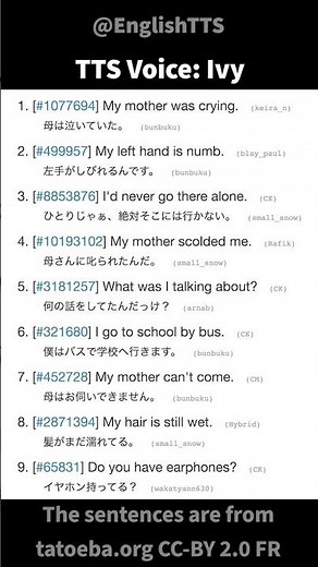 English TTS— Ivy — Tatoeba Corpus Sentences