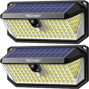 TECKNET 416 LED Solar Lights Outdoor Waterproof, 300° Angle & 3 Lighting Modes Motion Sensor Outdoor Lights, 2 Pack Security Solar Flood Lights IP66 for Fence Front Door Yard Deck Garden Garage