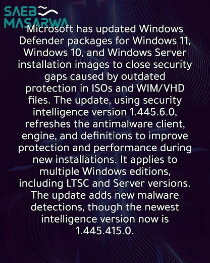 Microsoft updates Defender for Windows 11/10 and Server ISO installations
