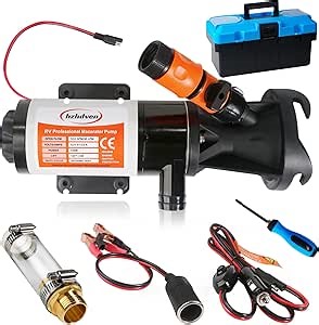RV Macerator Pump 12V,Portable Macerator Waste Pump,12GPM Suction 3.2 feet Lift 10 feet with Garden Hose Discharge Port,Quick Release Sewage Pump with Fresh Water Rinse and Manual Crushing Function.