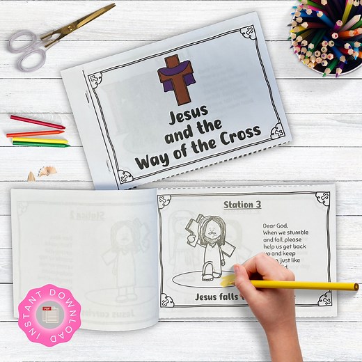 Stations of the Cross Printable for Kids, Jesus Way of the Cross Coloring Pages for Lent, Easter Story at Children's Church, Sunday School - Etsy
