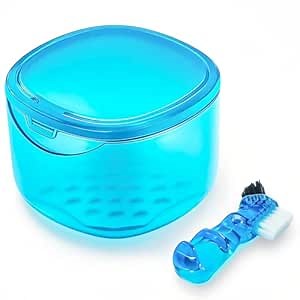 Denture Bath Case Denture Soaking Container with Lid Leak Proof, False Teeth Holder Mouthguard Storage Box Retainer Soaking Case - Transparent Blue