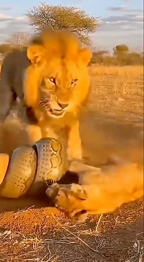 lions protect their cub #animals #cubs #lion #wildlife #python #snake