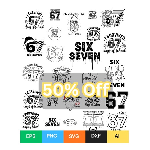 6 7 SVG Meme Shirt Bundle, 67 Funny Teacher & Christmas Designs, Six Seven PNG Cut Files - Etsy