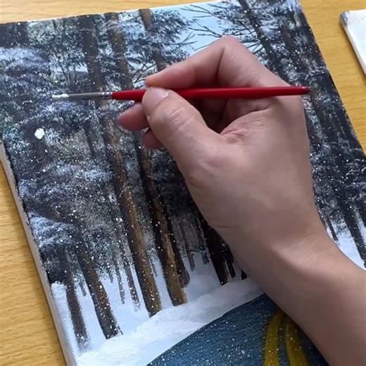 Snowy Forest Road Acrylic Painting #art #painting #acrylicpainting | Joony art